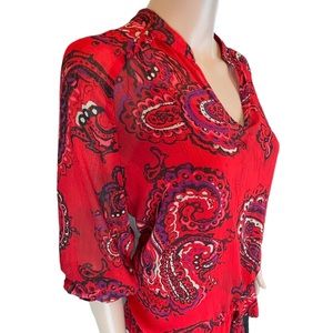 Anne Klein Semi Sheer Drawstring 3/4 Sleeve Tunic & Tank Set, Red |L